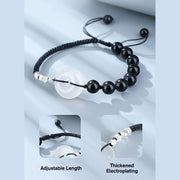 Buddha Stones 925 Sterling Silver Black Obsidian Agate Peace Buckle Strength Bracelet
