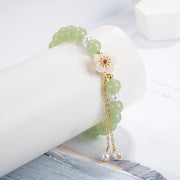Buddha Stones Jade Peach Blossom Flower Pearl Luck Blessing Bracelet Bracelet BS 2