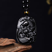 Buddha Stones Natural Black Obsidian Koi Fish Lotus Strength Beaded Necklace Pendant Necklaces & Pendants BS Koi Fish(Luck♥Prosperity)