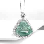 Buddha Stones 925 Sterling Silver Laughing Buddha Natural Jade Luck Abundance Chain Necklace Pendant Necklaces & Pendants BS 1