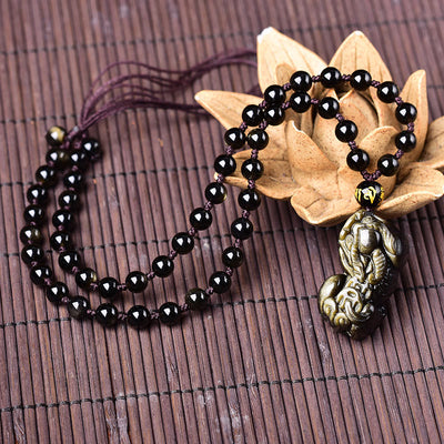 Buddha Stones FengShui Gold Sheen Obsidian PiXiu Wealth Necklace Necklace BS Obsidian