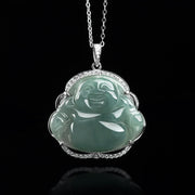 Buddha Stones 925 Sterling Silver Laughing Buddha Natural Jade Luck Necklace Chain Pendant Necklaces & Pendants BS 3