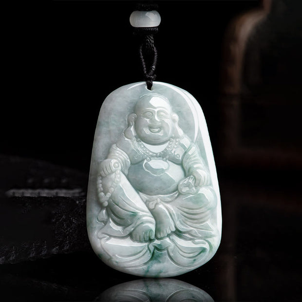 Buddha Stones Natural Jade Laughing Buddha Maitreya Buddha Luck String Necklace Pendant Necklaces & Pendants BS 7