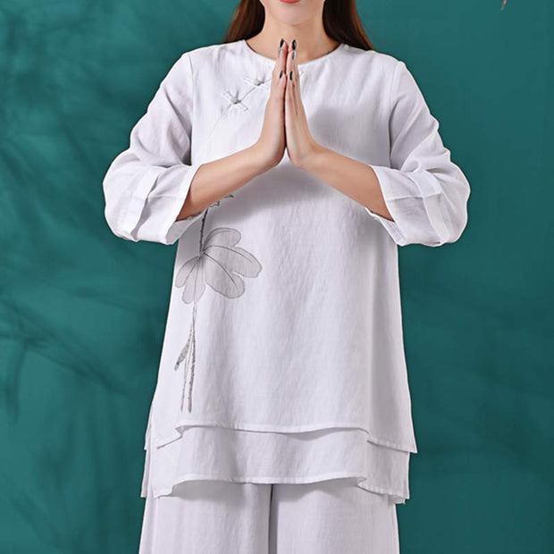 Buddha Stones Lotus Pattern Meditation Prayer Spiritual Zen Practice Yoga Clothing Women's Set