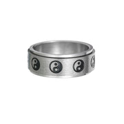 Buddha Stones Yin Yang Titanium Steel Balance Rotatable Ring Ring BS Silver US13