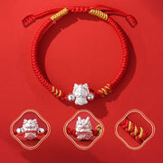 Buddha Stones 999 Sterling Silver Year of the Dragon Fu Character Attract Fortune Luck Handcrafted Braided Bracelet Bracelet BS 8