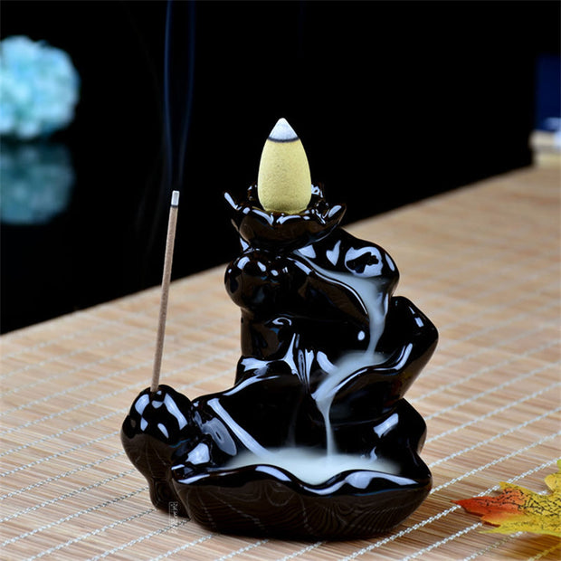 Handcrafted Waterfall Incense Holder Backflow Cone Ceramic Burner with 20 Free Cones Incense Burner BS 4