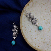 Buddha Stones 925 Sterling Silver Turquoise Lazurite Flower Leaf Serenity Protection Hook Drop Dangle Earrings Earrings BS 5