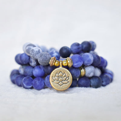 Buddha Stones 108 Natural Picasso Jasper & Blue Stone Mala Bead Lotus Pendant Bracelet Bracelet BS main