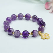 Buddha Stones Natural Amethyst Crystal Inner Peace Four Leaf Clover Charm Bracelet Bracelet BS 6
