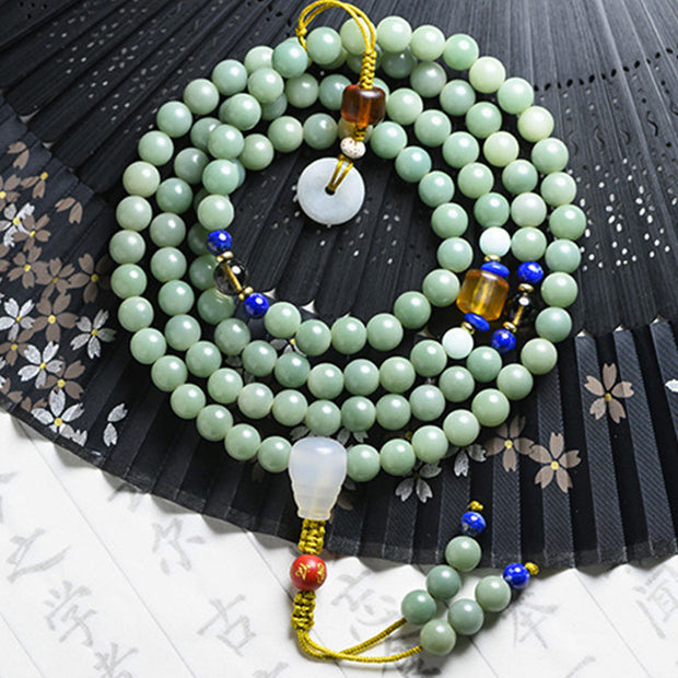 Buddha Stones 108 Beads Bodhi Seed Jade Prosperity Blessing Bracelet Mala Mala Bracelet BS 10