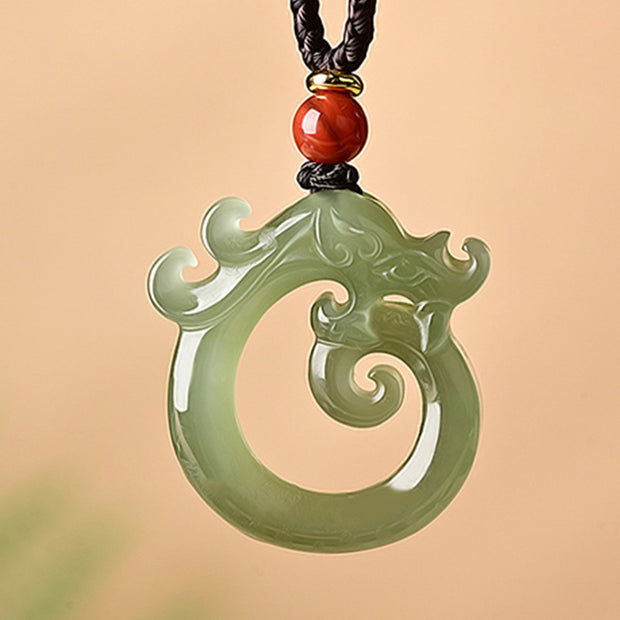 Buddha Stones White Jade Cyan Jade Dragon Protection Necklace String Pendant Necklaces & Pendants BS 3