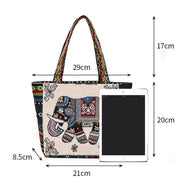 Buddha Stones Elephant Butterfly Embroidered Large Capacity Canvas Tote Bag Shoulder Bag Bag BS 11