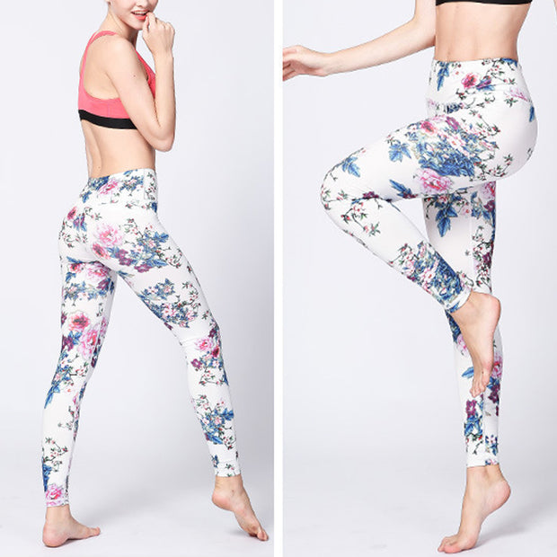 Buddha Stones Pink Flower White Colorful Ink White Print Leggings Sports Fitness Yoga Women's Pants