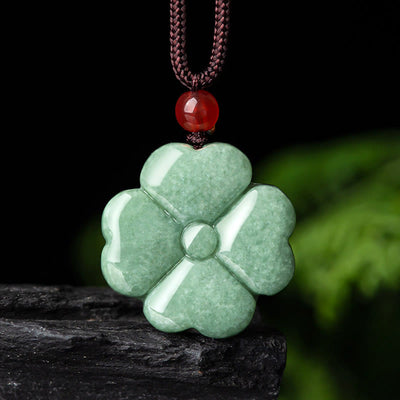 Buddha Stones Natural Lucky Four Leaf Clover Jade Prosperity Necklace Pendant Necklaces & Pendants BS Jade(Prosperity♥Abundance)