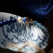 Buddha Stones Natural Aquamarine Lazurite Fish Healing Bracelet Bracelet BS 4