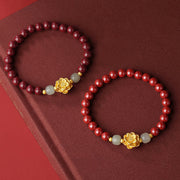 Buddha Stones 999 Sterling Silver Lotus Cinnabar Hetian Jade Blessing Bracelet