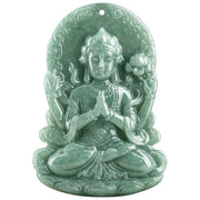 Buddha Stones Four-armed Avalokitesvara Natural Jade Amulet Blessing String Necklace Necklaces & Pendants BS 9