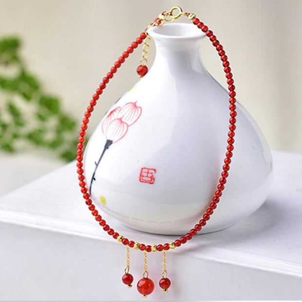 Buddha Stones Red Agate Confidence Calm Anklet