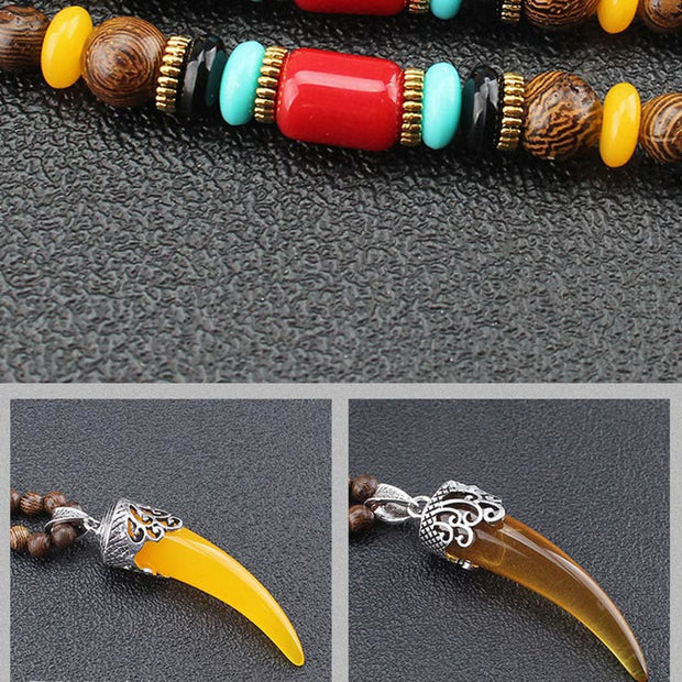 Buddha Stones Wenge Wood Turquoise Stone Horn Style Protection Meditation Necklace Pendant Necklaces & Pendants BS 6