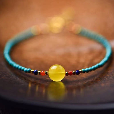 Buddha Stones Turquoise Amber Red Agate Protection Bracelet Necklace Pendant Bracelet Necklaces & Pendants BS Turquoise Bracelet(Wrist Circumference 15-18cm)