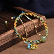 Buddha Stones Handmade Colorful Rope Luck Jade Bead Abundance Double Layer Bracelet