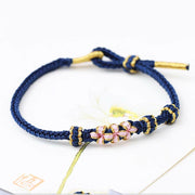 Buddha Stones Handmade Three Peach Blossoms Luck Eight Strands Braided String Bracelet Bracelet BS Navy Blue(Wrist Circumference 14-19cm)