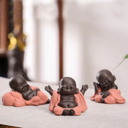 Buddha Stones Always Smiling Laughing Buddha Wealth Luck Purple Clay Maitreya Statue Decoration Decorations BS 12