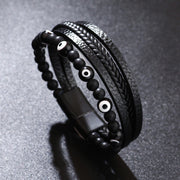 Buddha Stones Evil Eye Tiger Eye Protection Beaded Multilayered Braided Bracelet Bracelet BS Black 23cm