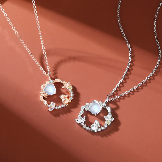 925 Sterling Silver Year of the Rabbit Moonstone Moon Flower Pattern Necklace Pendant Bracelet Earrings Necklaces & Pendants BS 3