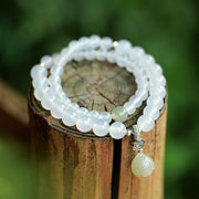 Buddha Stones White Agate Jade Lotus Protection Bracelet Bracelet BS White Agate (Luck ♥ Positivity)