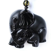 Buddha Stones Black Obsidian Elephant Protection Strength Necklace Pendant Necklaces & Pendants BS 11