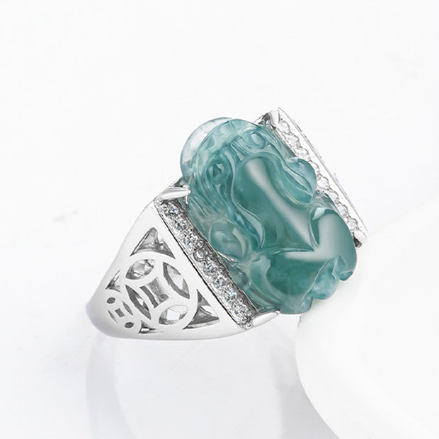 Buddha Stones 925 Sterling Silver Fengshui Wealth Prosperity Jade PiXiu Luck Ring Ring BS 8