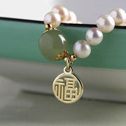 Buddha Stones Natural Pearl Hetian Jade Happiness Healing Bead Bracelet Bracelet BS 5