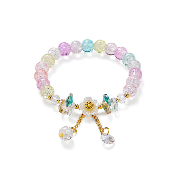 Buddha Stones Simple Design Flower Charm Glass Bead Bracelet