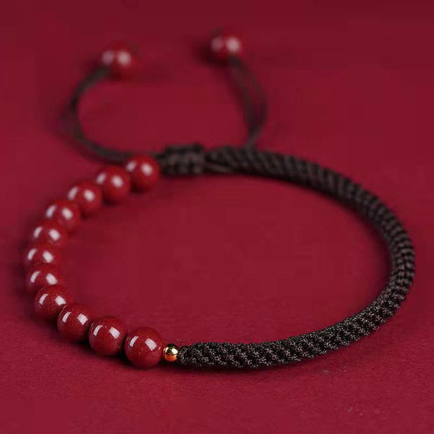 Buddha Stones Natural Cinnabar King Kong Knot Blessing String Bracelet Bracelet BS Cinnabar Brown String 8mm