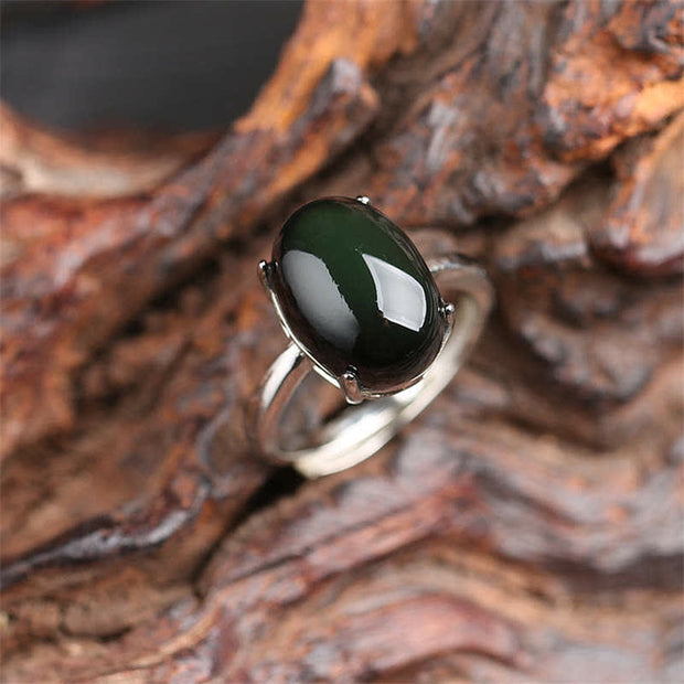 Buddha Stones Natural Rainbow Obsidian Crystal Protection Amulet Lucky Ring Ring BS 1