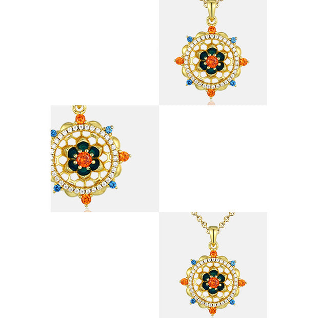 Buddha Stones 925 Sterling Silver Lotus Flower Colorful Zircon New Beginning Necklace Pendant Necklaces & Pendants BS 5