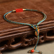 Buddha Stones Handmade Cinnabar As One Wishes Blessing Braid Double Layer Bracelet
