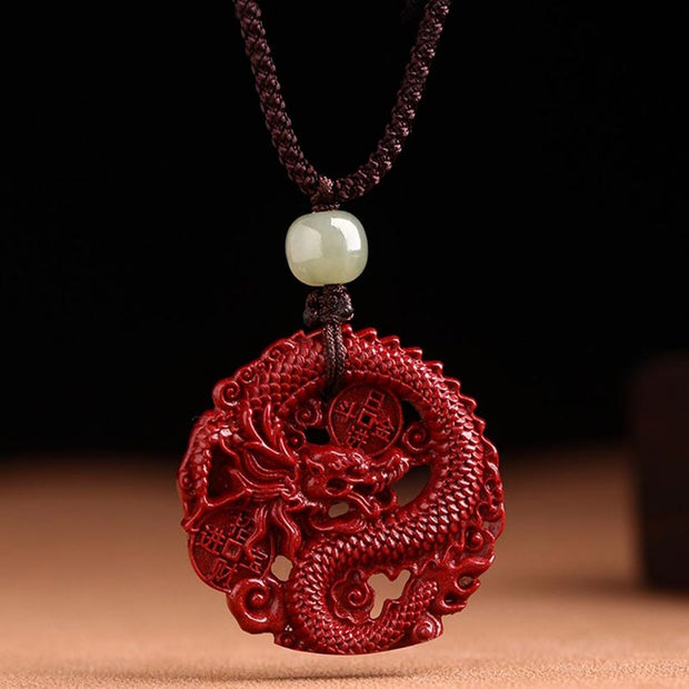 Buddha Stones Year Of The Dragon Natural Cinnabar Hetian Jade Bead Copper Coin Attract Wealth Strength Necklace Pendant Necklaces & Pendants BS 12