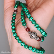 Buddha Stones Tibetan 108 Beads Malachite Red Agate Bell Protection Bracelet Mala Mala Bracelet BS 4