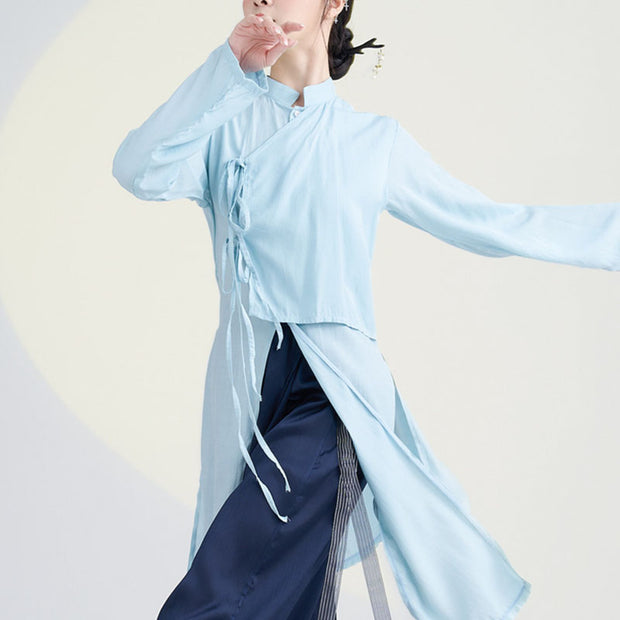 Buddha Stones 2Pcs Classical Dance Clothing Zen Tai Chi Meditation Clothing Cotton Top Pants Women's Set