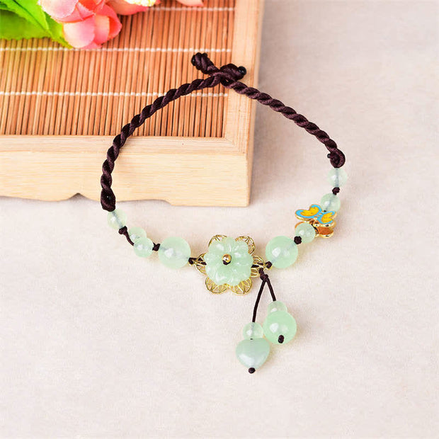 Buddha Stones Flower Jade Butterfly Luck Abundance Charm Anklet Anklet BS 3