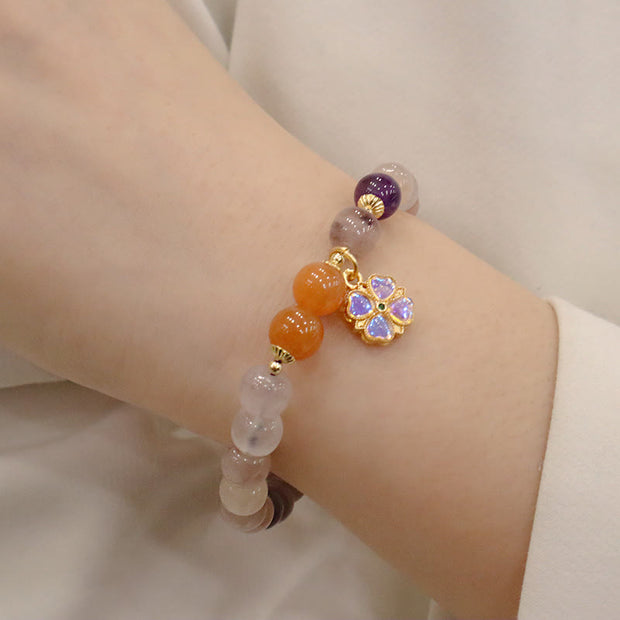 Buddha Stones Natural Purple Golden Silk Jade Violet Flower Bead Charm Wealth Bracelet Bracelet BS 5