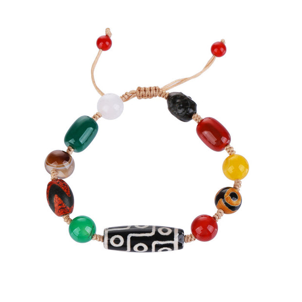 Buddha Stones Tibetan Nine-Eye Dzi Bead Agate Wealth Protection Bracelet