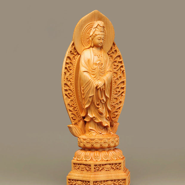 Buddha Stones Handmade Thuja Sutchuenensis Wood Kwan Yin Avalokitesvara Prosperity Decoration Decorations BS 3