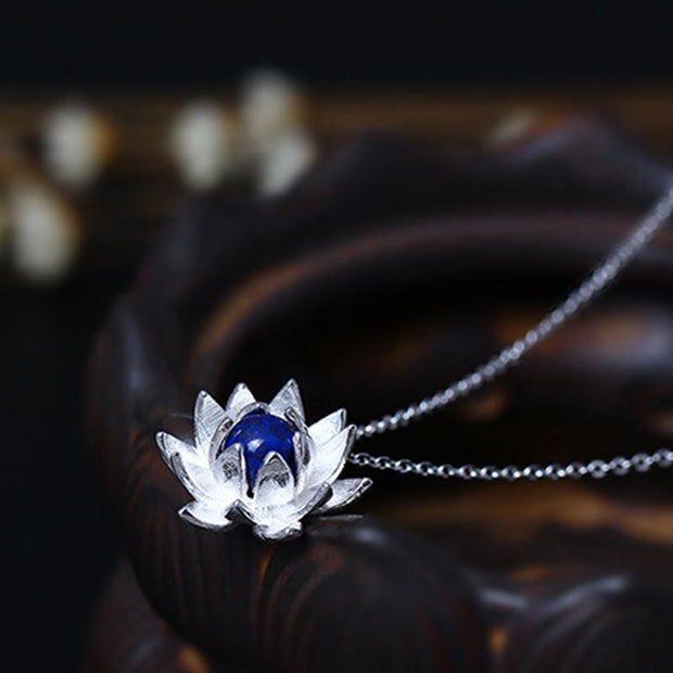 Buddha Stones 925 Sterling Silver Lazurite Lotus Flower Self Care Necklace Pendant Necklaces & Pendants BS 8