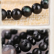 Buddha Stones 108 Beads Black Obsidian Dzi Bead Tiger Eye Agate Healing Mala Bracelet Bracelet BS 18