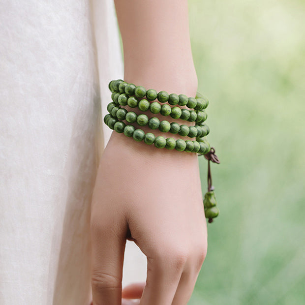 Buddha Stones 108 Mala Beads Green Sandalwood Chinese Knotting Soothing Bracelet Mala Bracelet BS 3