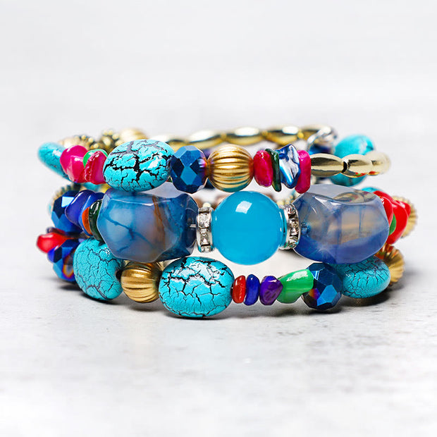 Buddha Stones Multilayer Irregular Turquoise Agate Beads Blessing Bracelet Bracelet BS Colorful